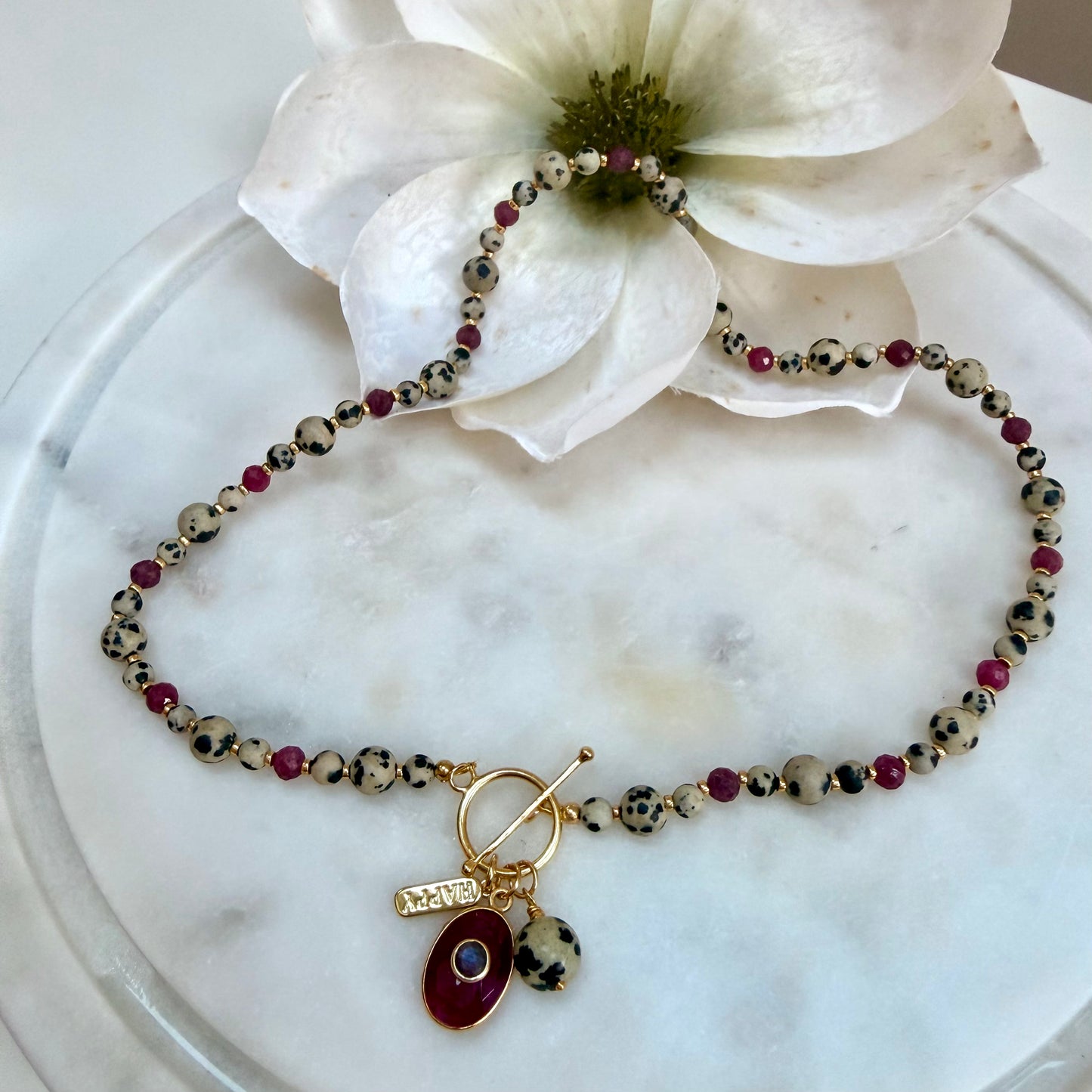Limited Edition Dalmation Jasper and Ruby Necklace