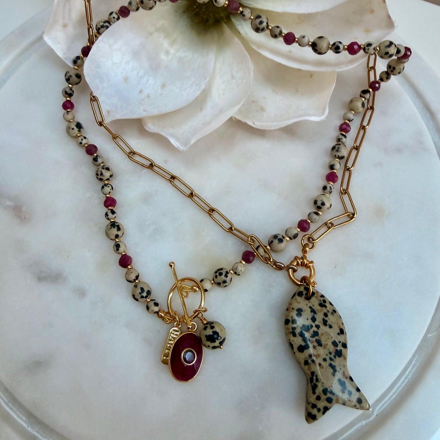 Limited Edition Dalmation Jasper and Ruby Necklace