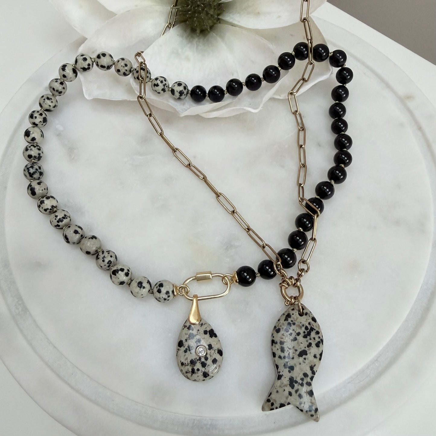 Ana-Maria Necklace - Dalmation Jasper and Black Tourmaline