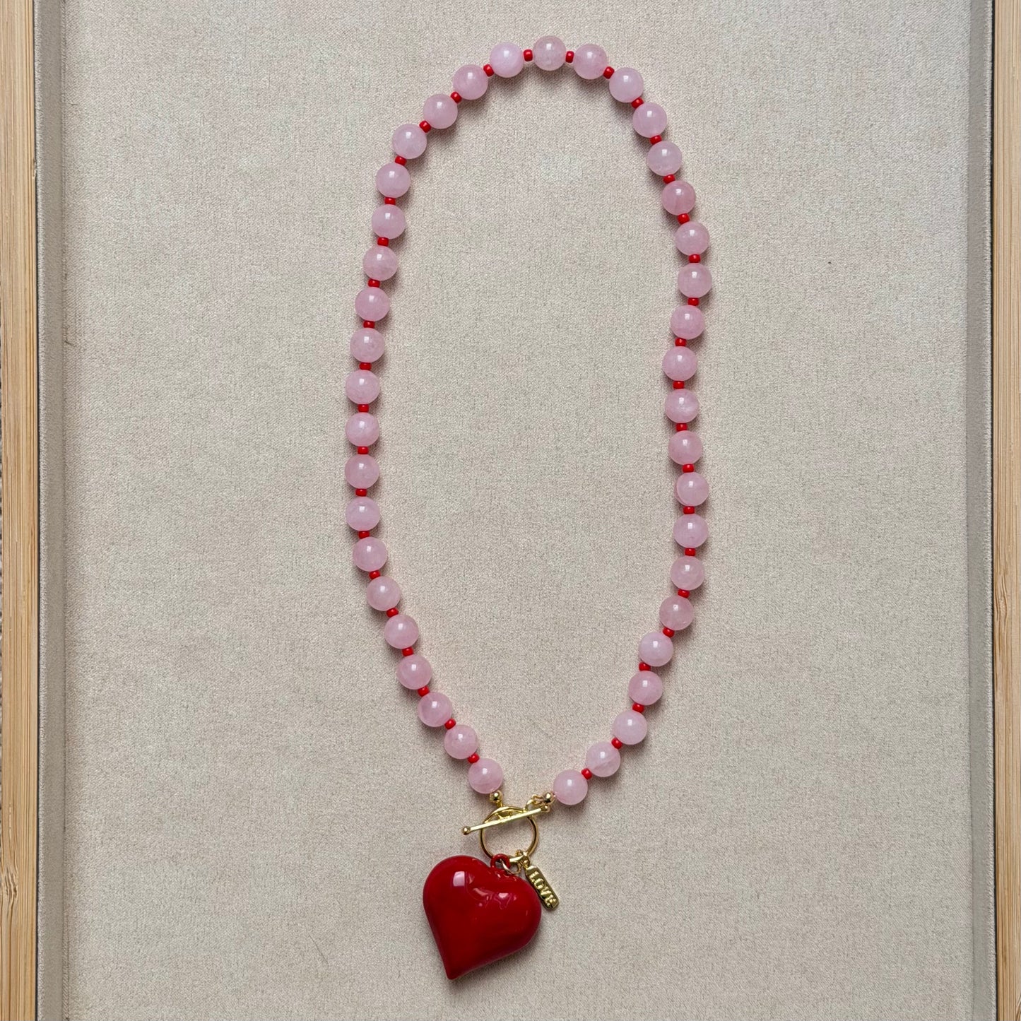 Rose Heart Necklace - Rose Quartz