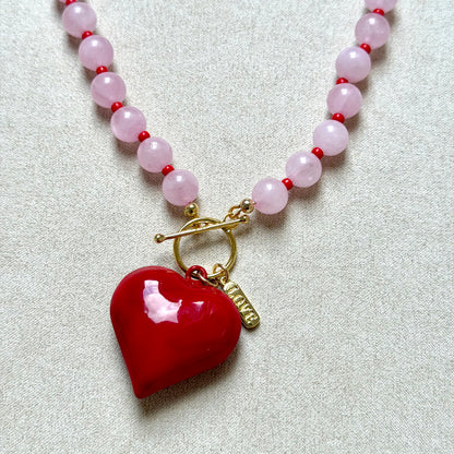 Rose Heart Necklace - Rose Quartz