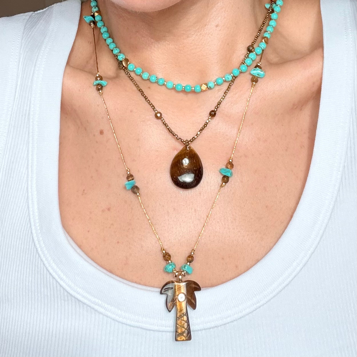 Luz Hematite and Gemstone Oval Necklace