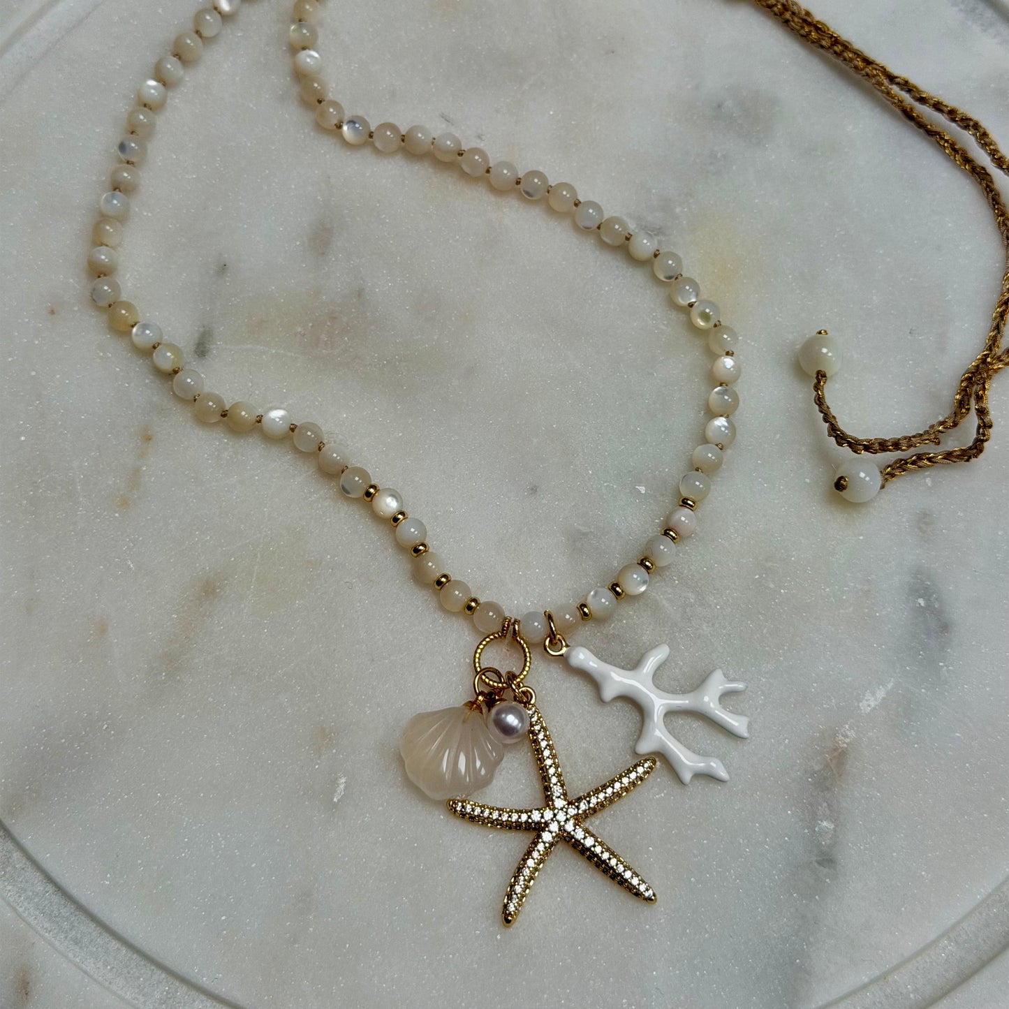 CORALIA Pearl and Coral Charm Necklace