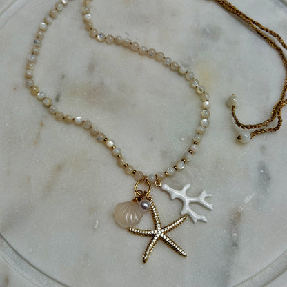 CORALIA Pearl and Coral Charm Necklace