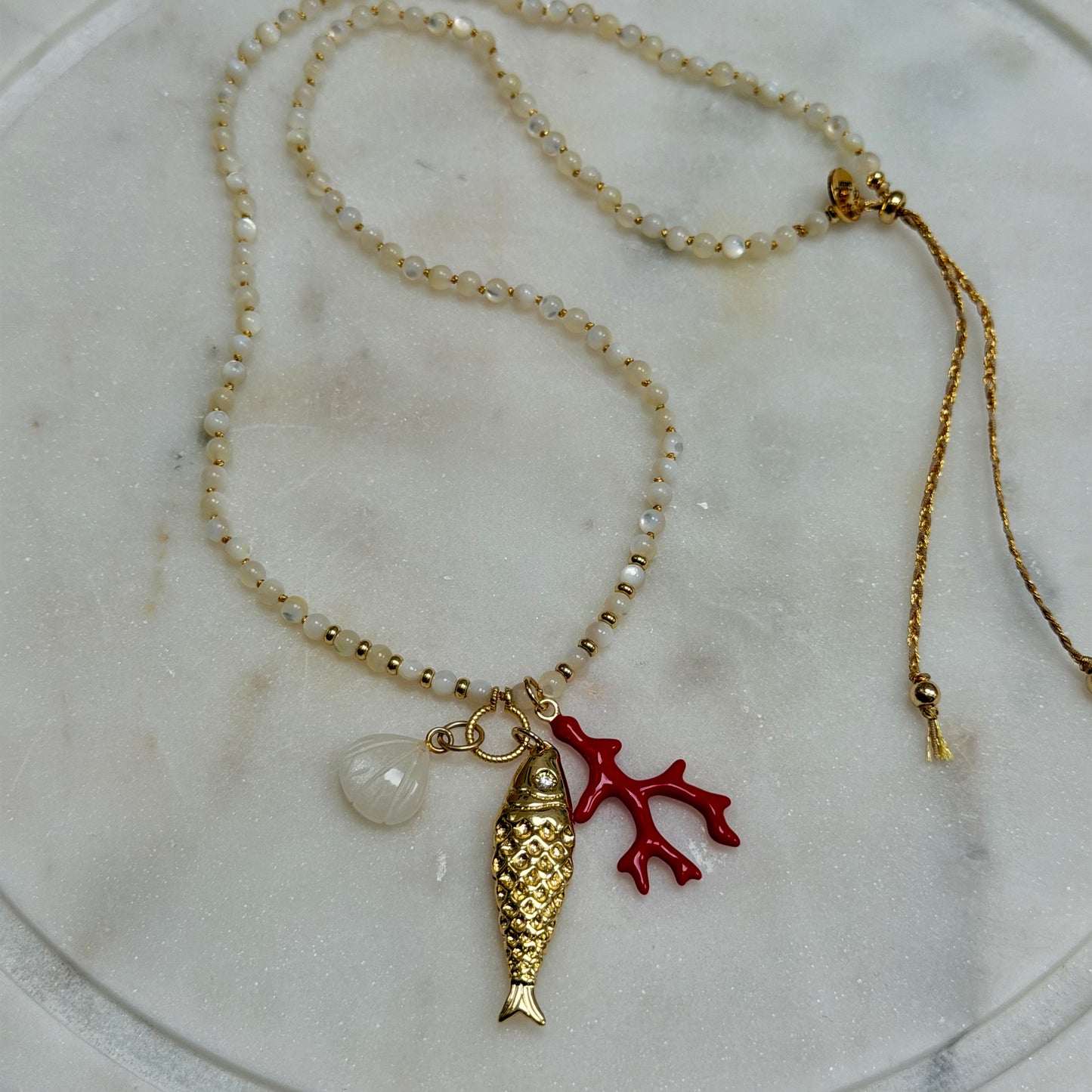 CORALIA Pearl and Coral Charm Necklace