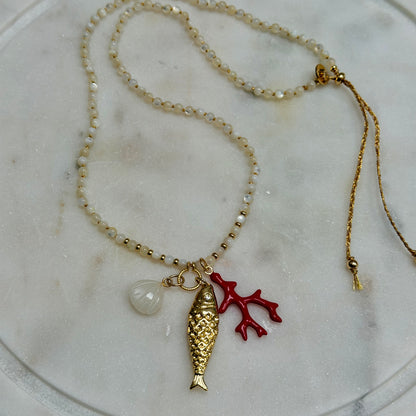 CORALIA Pearl and Coral Charm Necklace