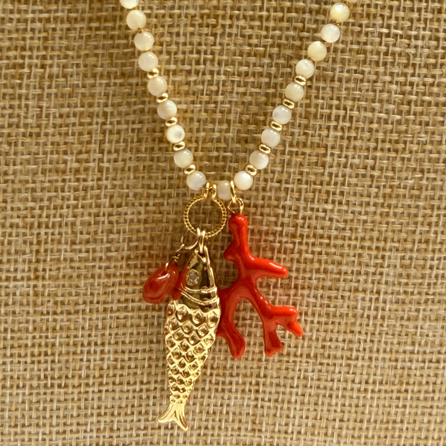 CORALIA Pearl and Coral Charm Necklace