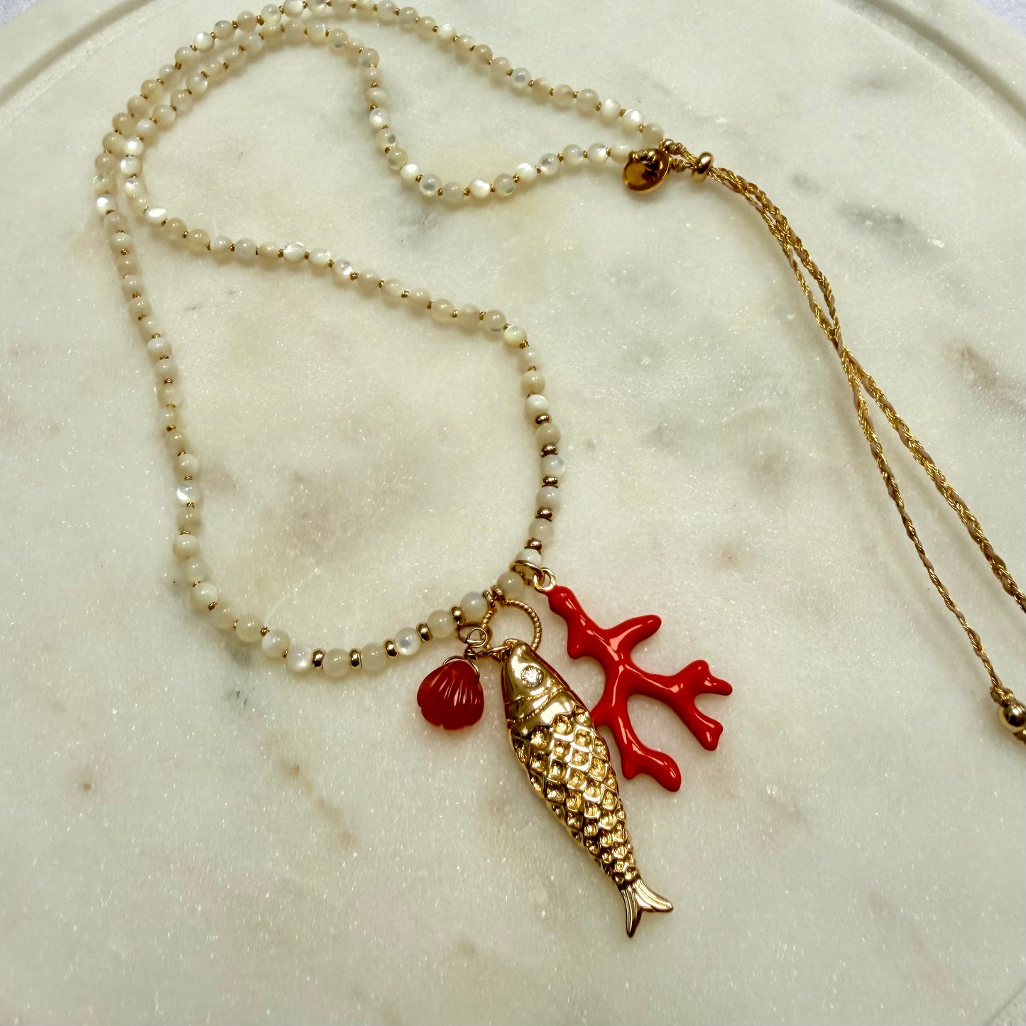 CORALIA Pearl and Coral Charm Necklace