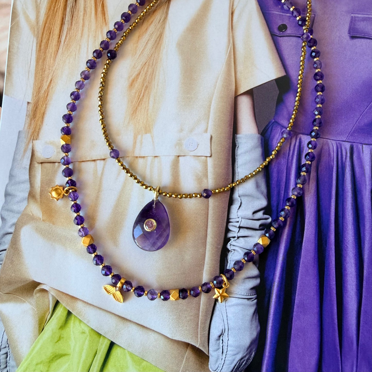 Luz Hematite and Gemstone Oval Necklace