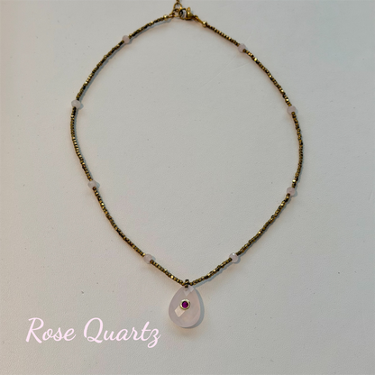 Luz Hematite and Gemstone Oval Necklace