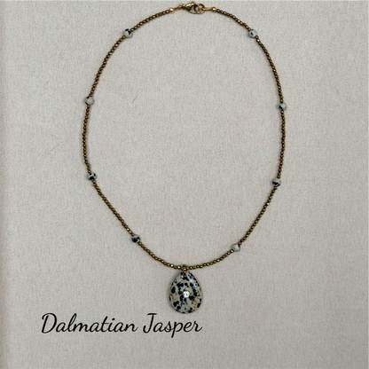 Luz Hematite and Gemstone Oval Necklace