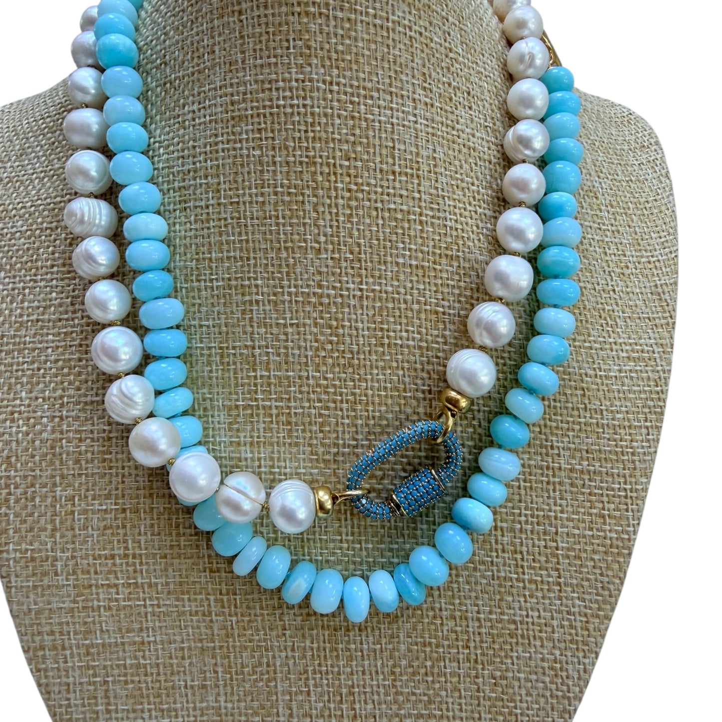 Ana-Maria Aqua Blue Beaded Opal Necklace