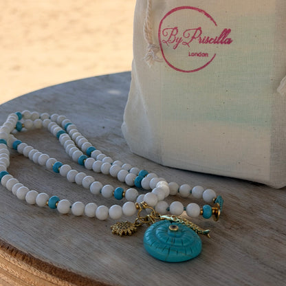 Necklace No. 1 - White Sponge Coral & Blue Turquoise