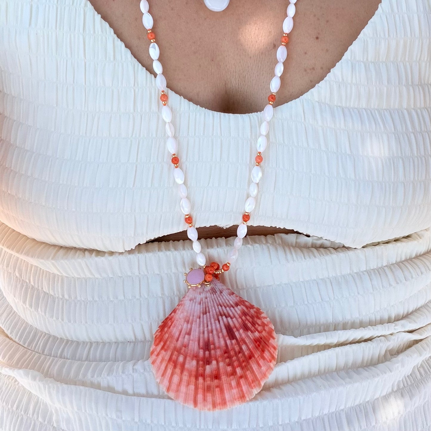 Necklace No. 2 & 3: Shell Pendant Necklaces with Mother of Pearl