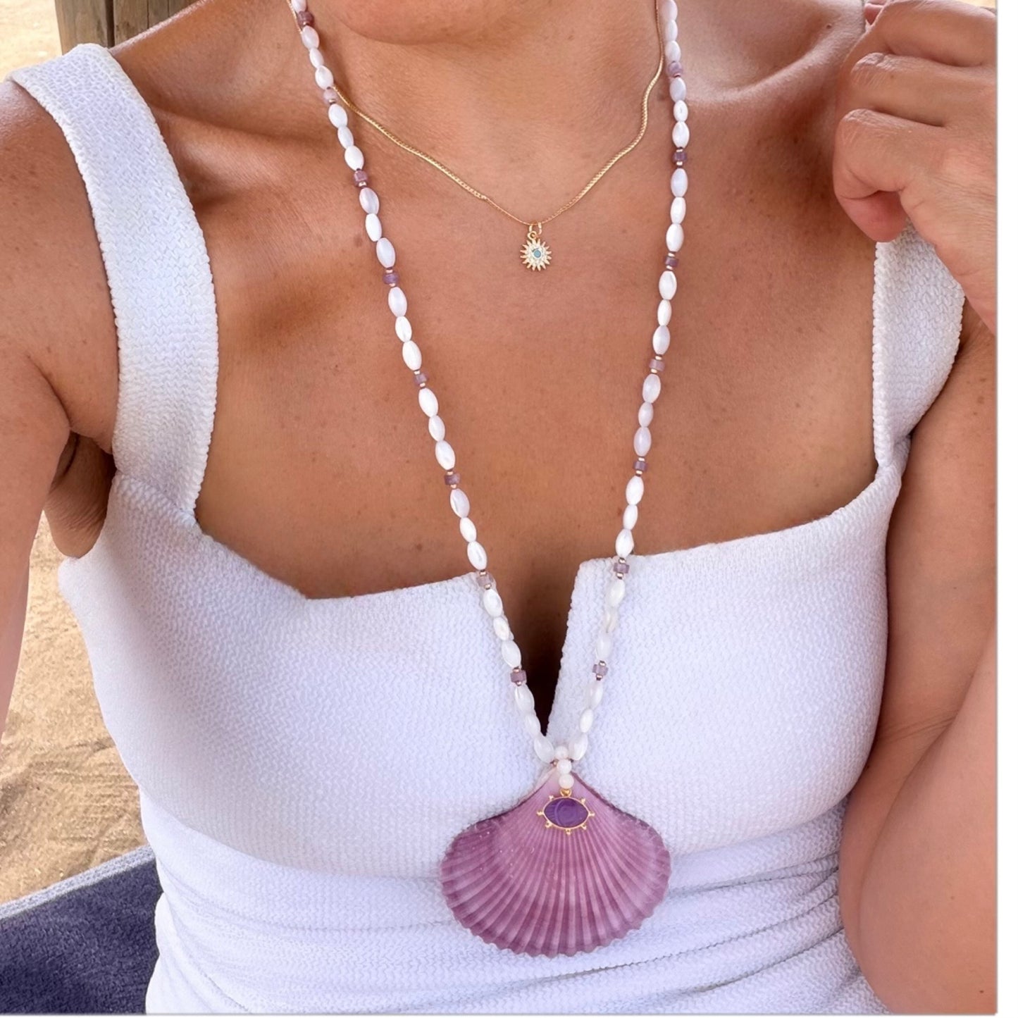 Necklace No. 2 & 3: Shell Pendant Necklaces with Mother of Pearl