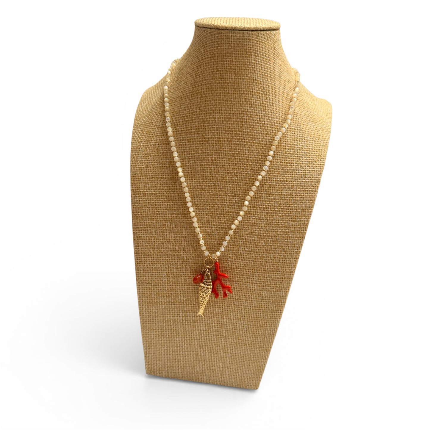 CORALIA Pearl and Coral Charm Necklace