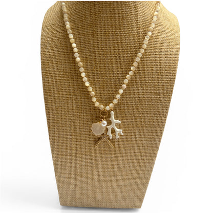 CORALIA Pearl and Coral Charm Necklace