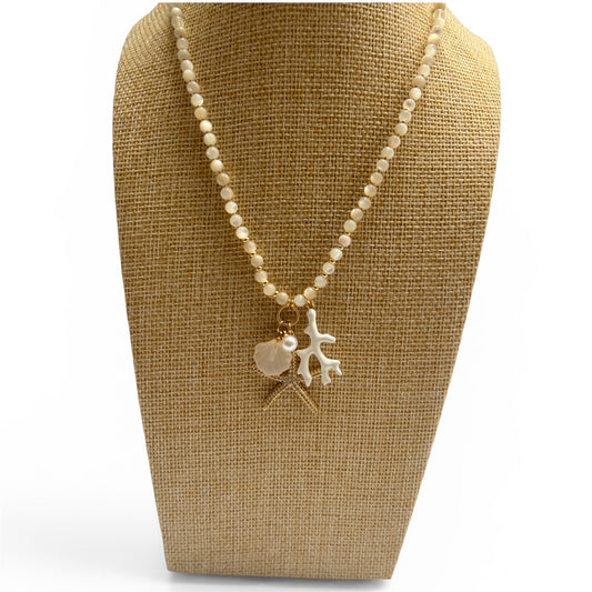 CORALIA Pearl and Coral Charm Necklace