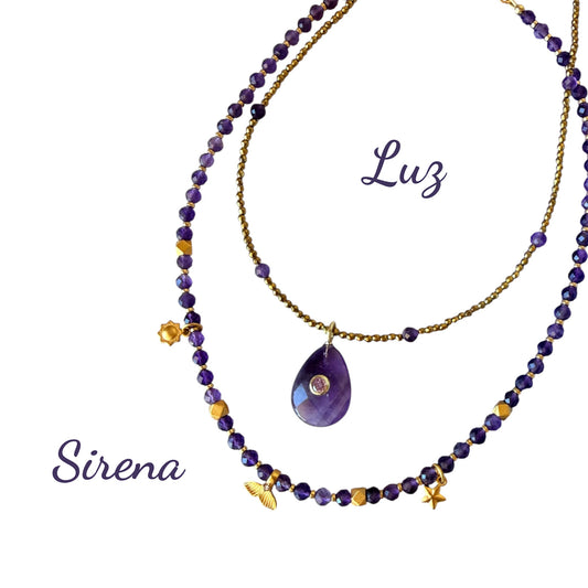 Sirena (Mermaid) Gemstone Necklace with Seaside Charms