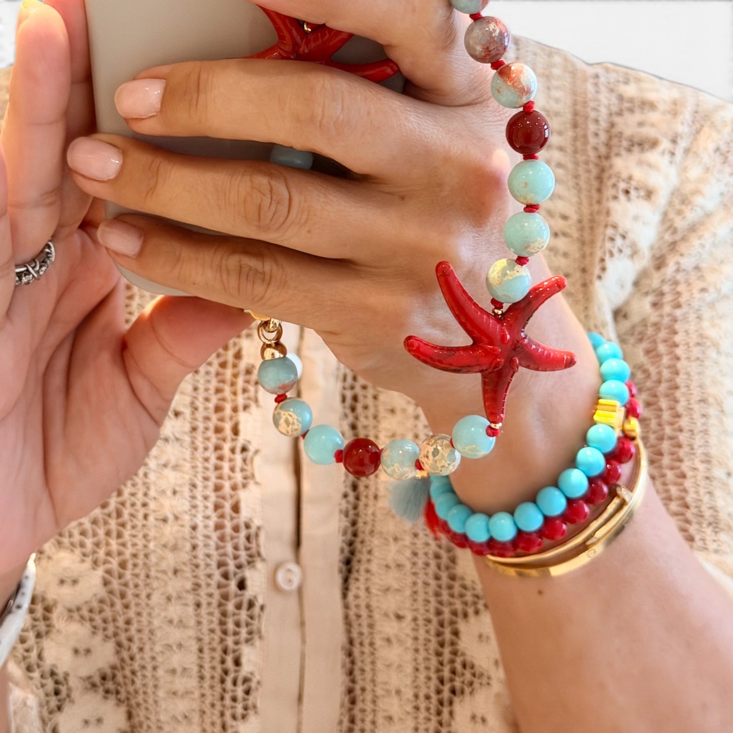 Mimi Starfish Beaded Phone Charm/Wristlet