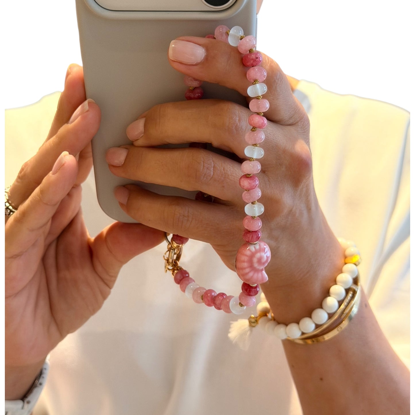 Mimi Sea Shell Beaded Phone Charm/Wristlet