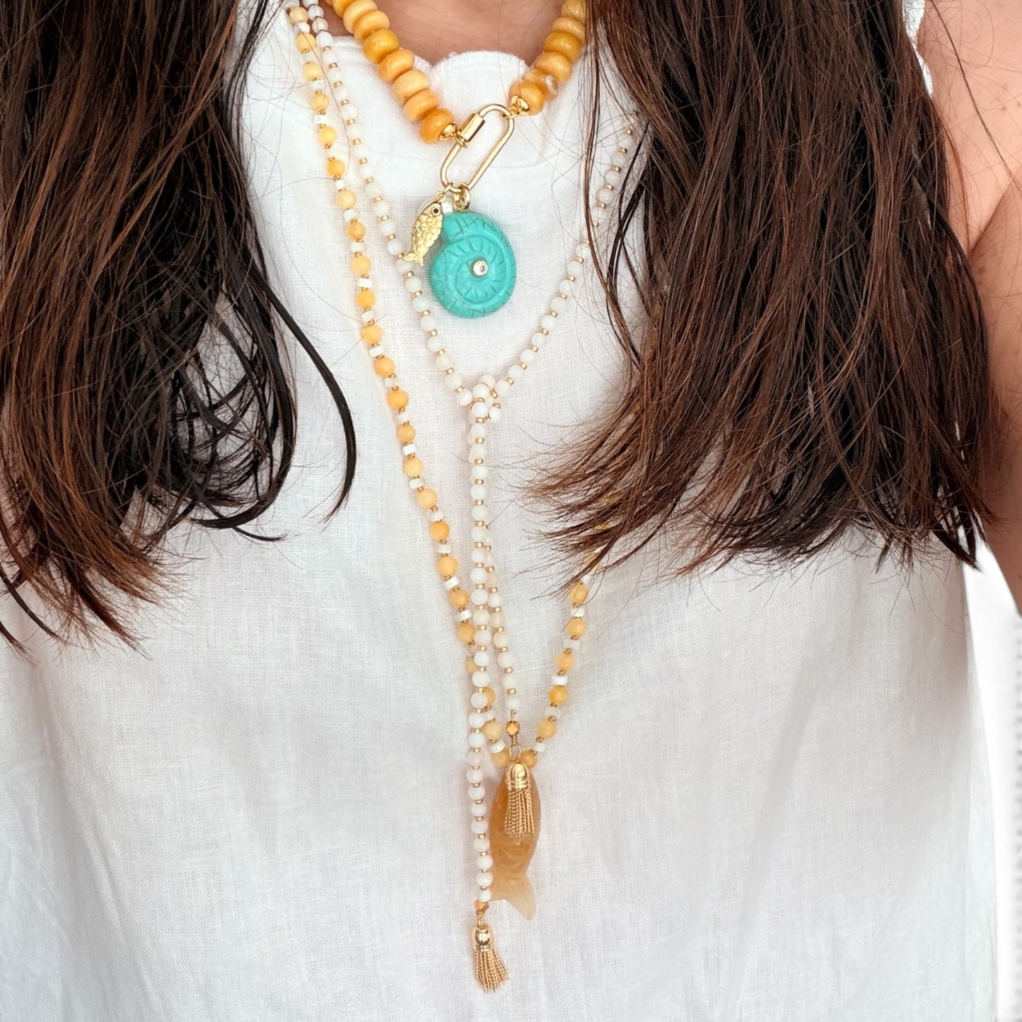 ANA-MARIA Yellow Beaded Opal Necklace with Charms